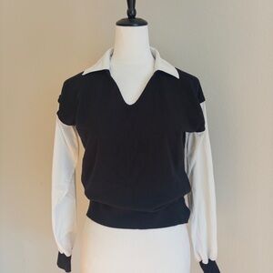 Siani Milano Black & White Contrast Sweater Top | Preppy Layered Look |Size S